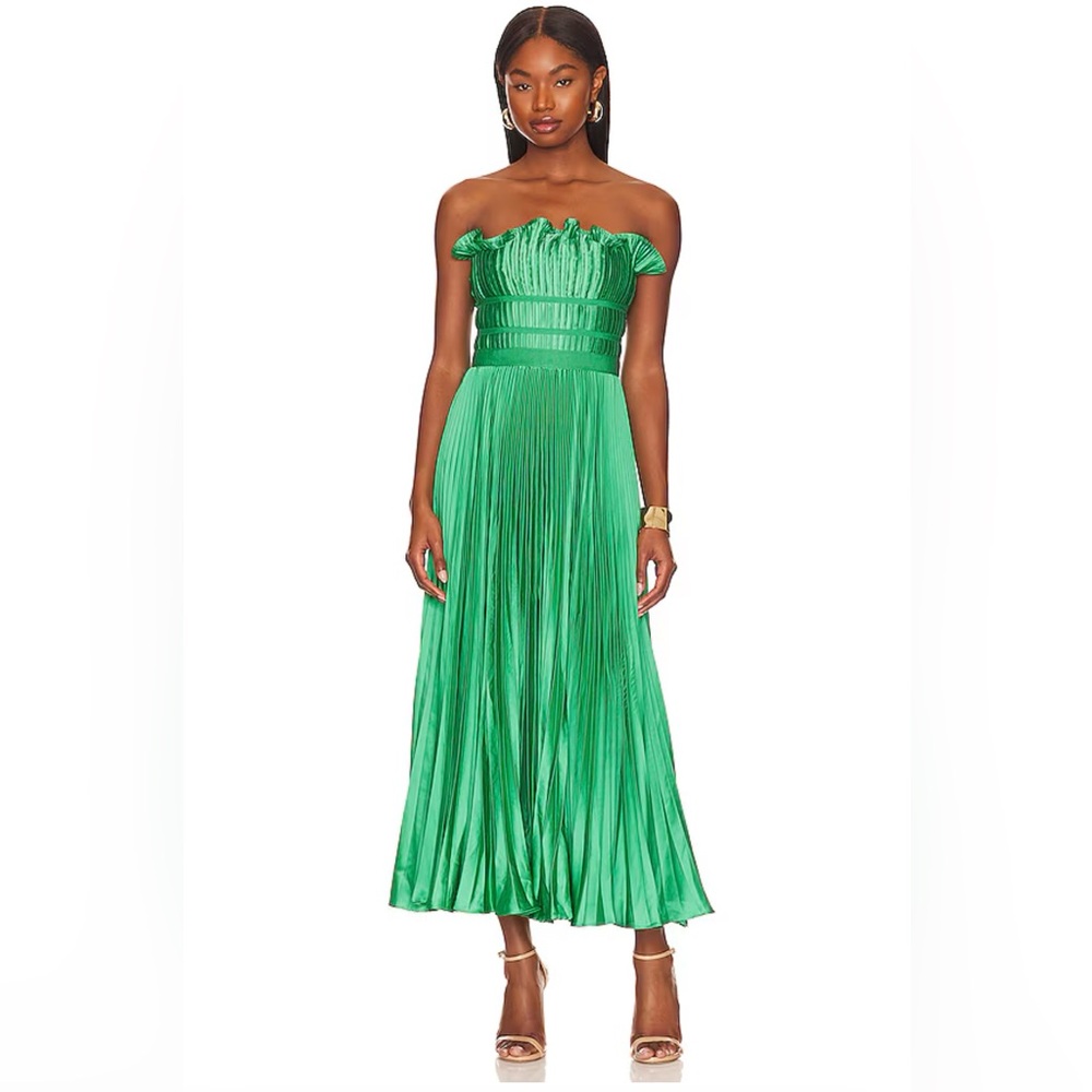 AMUR Giada Pleated Dress in Green Grass, Size Small 12